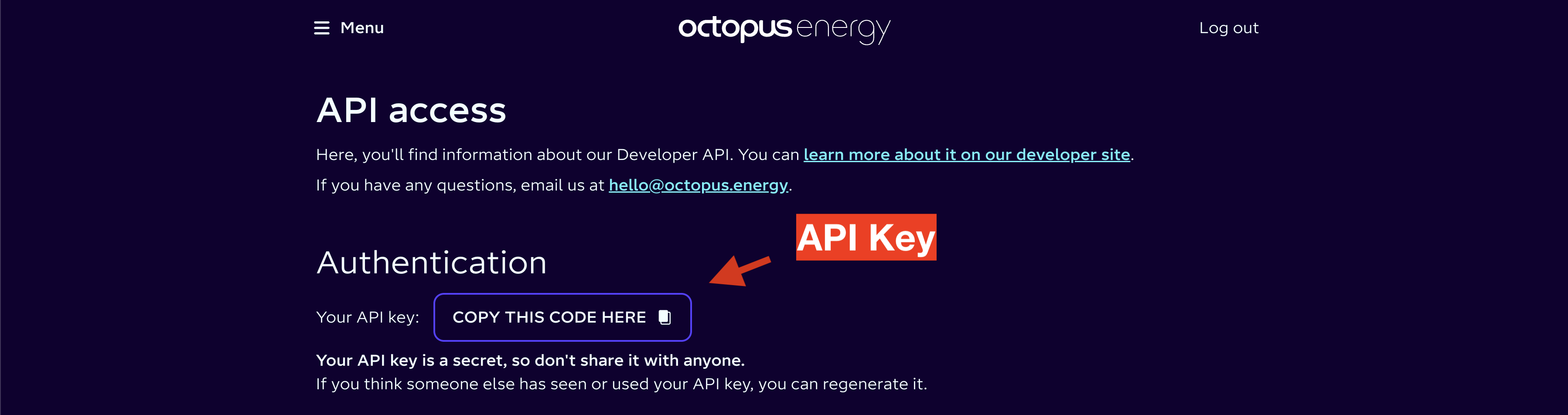 then copy the API key that is in the field, this should read like some nonsense characters